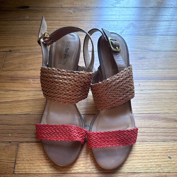 Coach and Four Rigley Coral Brown Weave Block Heels - Picture 1 of 9